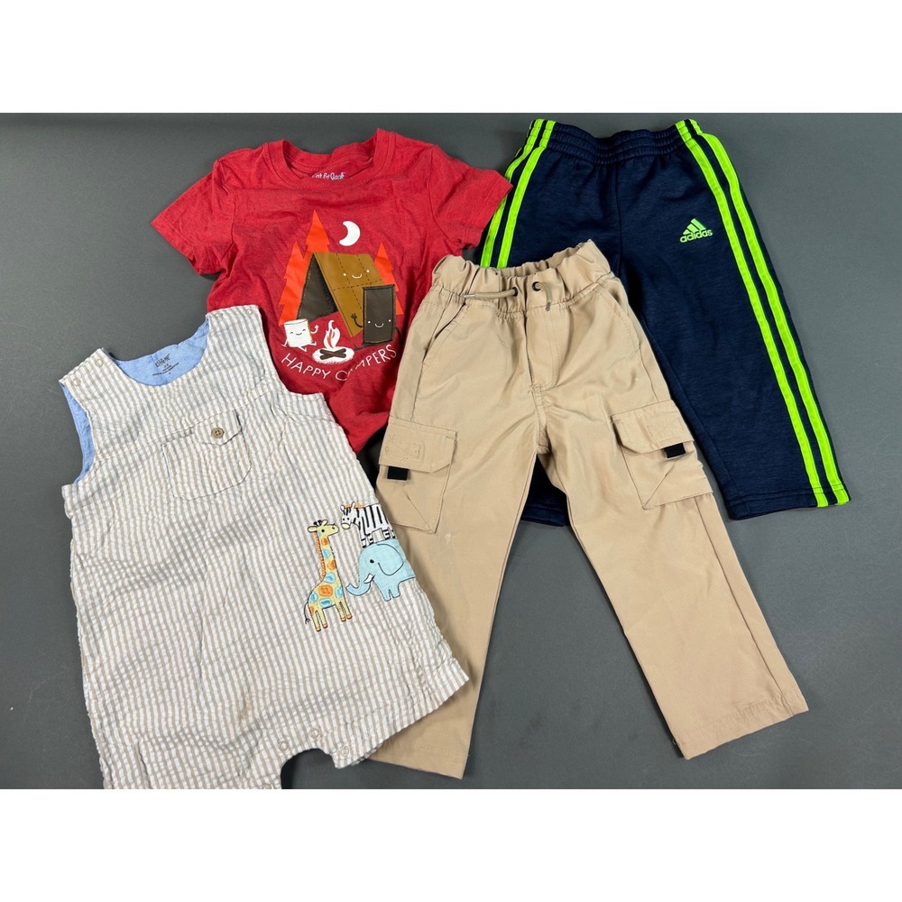 Toddler Boy Clothes Bundle 2T Adidas Ben Sherman Cat & Jack Romper Pants Tee 4pc